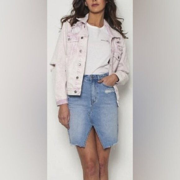 Free people Neon Blonde Denim Jean Mini Skirt Distressed High Waist Light wash - Picture 3 of 16